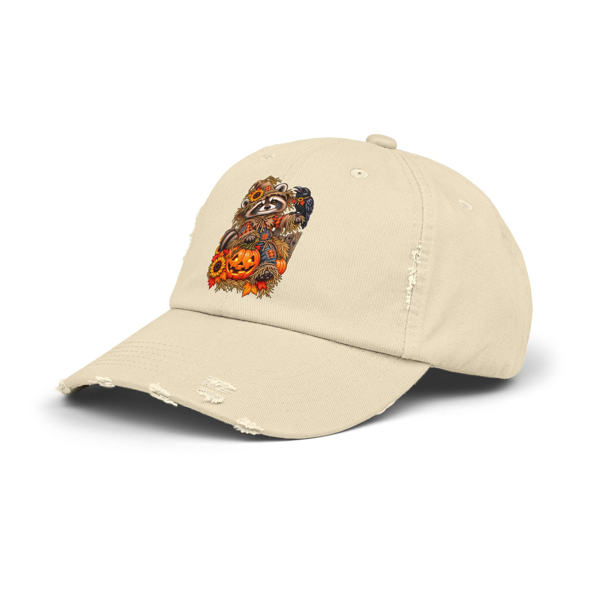 Scarecrow Raccoon Distressed Baseball Hat