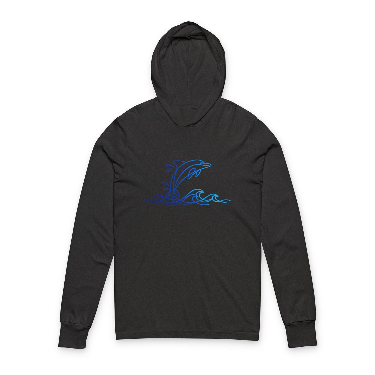 Continuous Line Art Dolphin Hooded Long Sleeve Tee