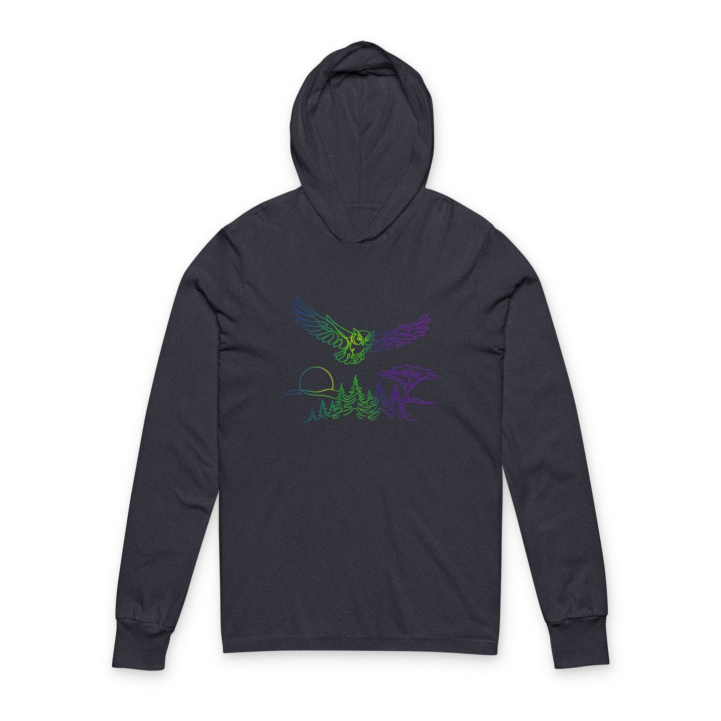 Continuous Line Art Owl Hooded Long Sleeve Tee