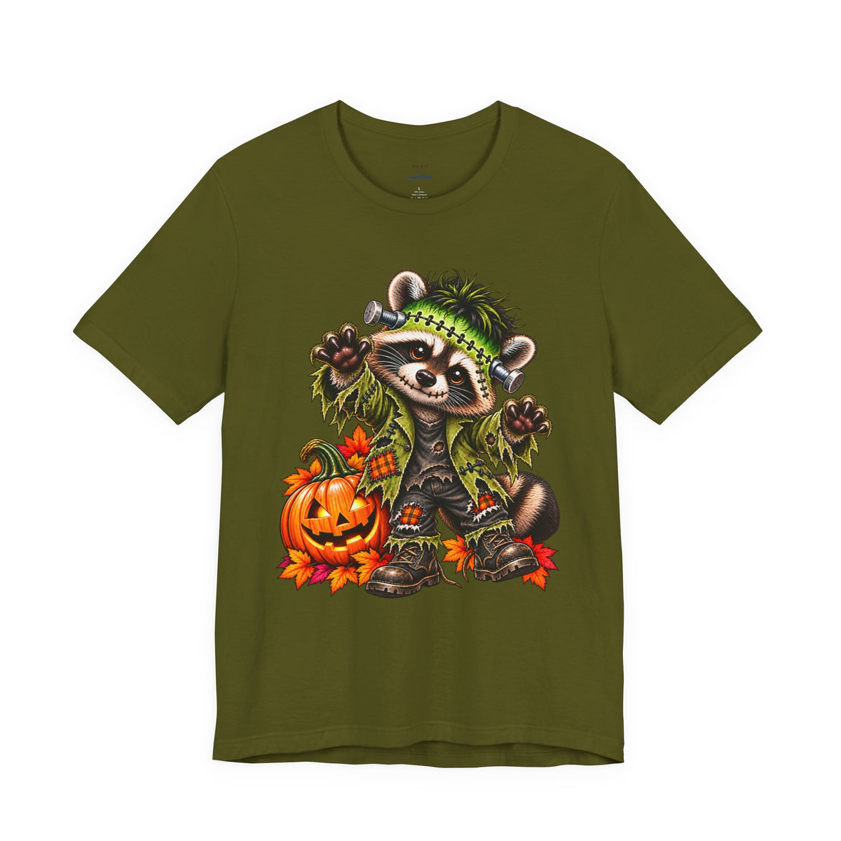 Halloween Frankenstein Raccoon and Black Cat T-Shirt