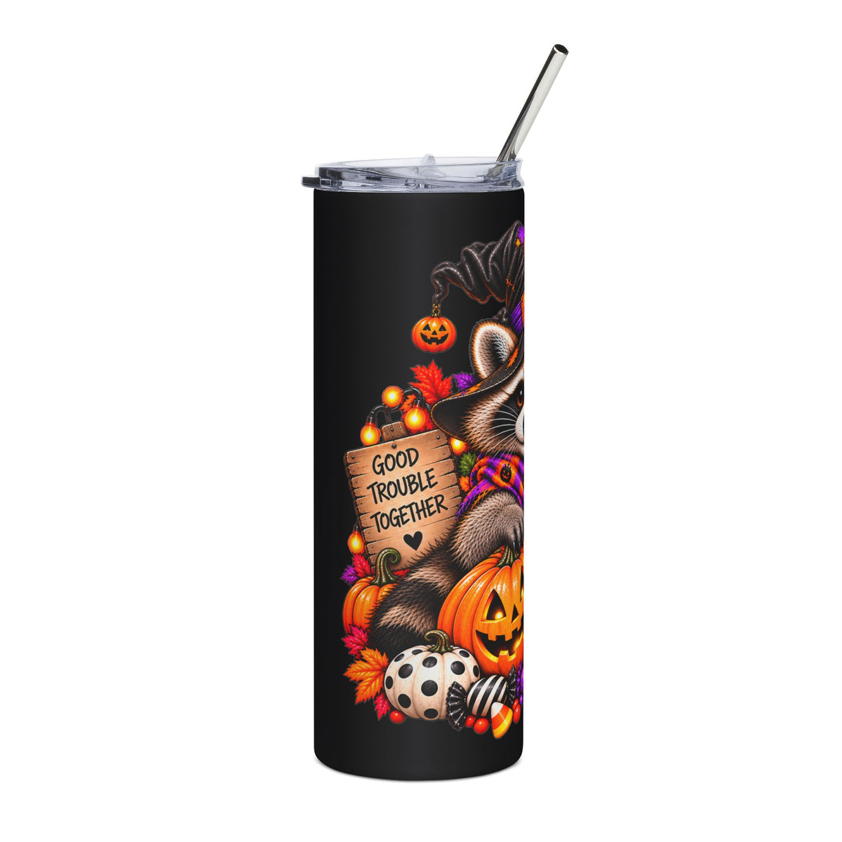 Halloween Raccoon and Black Cat Bestie - 20oz Stainless Steel Tumbler