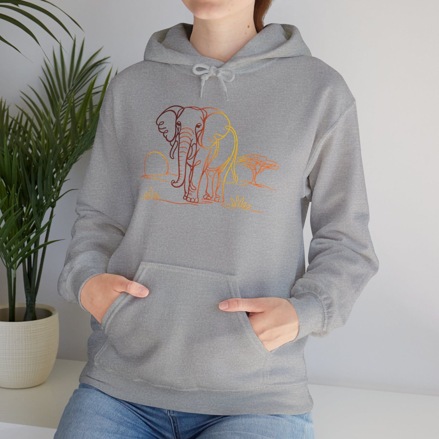 Elephant Sunset Hoodie — Minimal Safari Graphic Hooded Sweatshirt