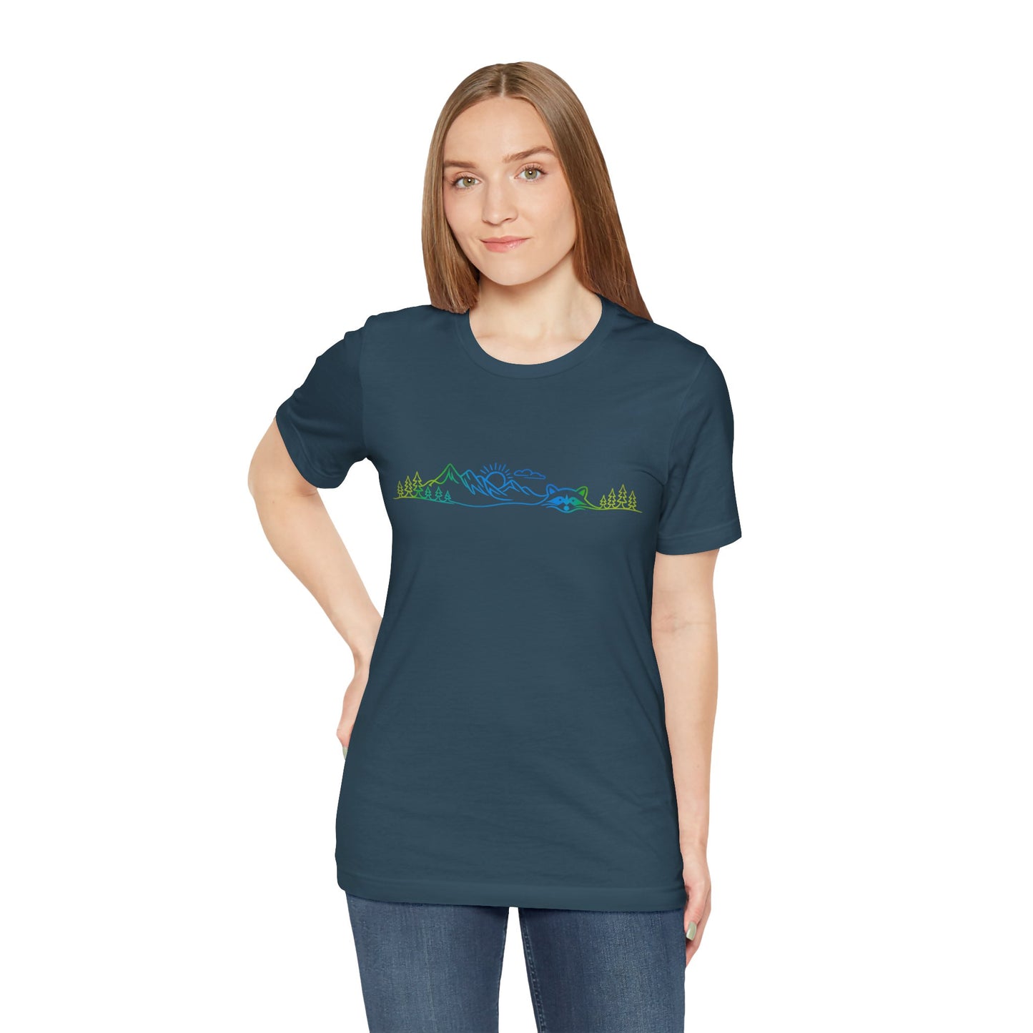 Raccoon Tee — Minimal Line Raccoon Scenic Graphic T-Shirt