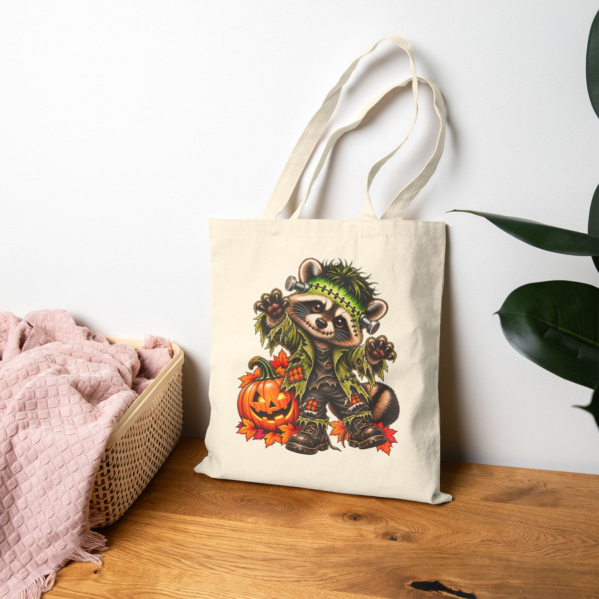 Halloween Frankenstein Raccoon Tote Bag
