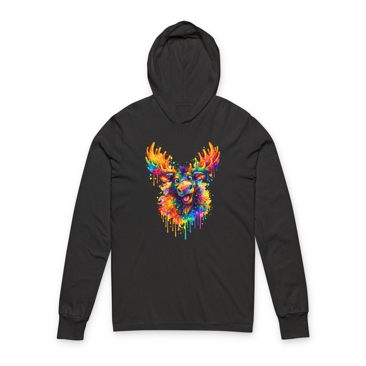 Watercolor Moose Hooded Long Sleeve Tee
