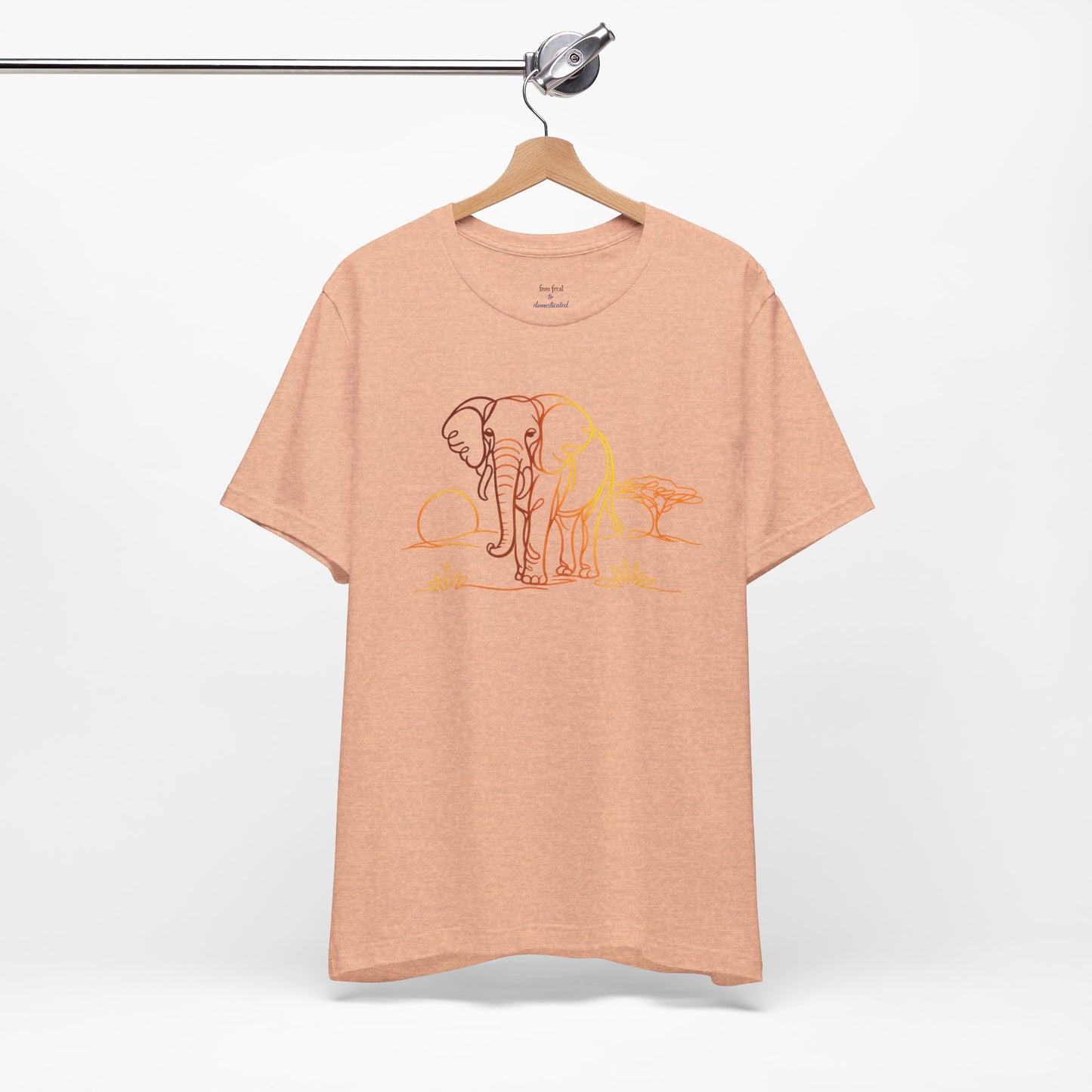 Elephant Sunset Tee — Minimal Line Art Safari T-Shirt