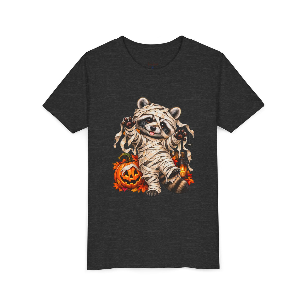 Halloween Youth Tee — Mummy Raccoon Kids Tshirt