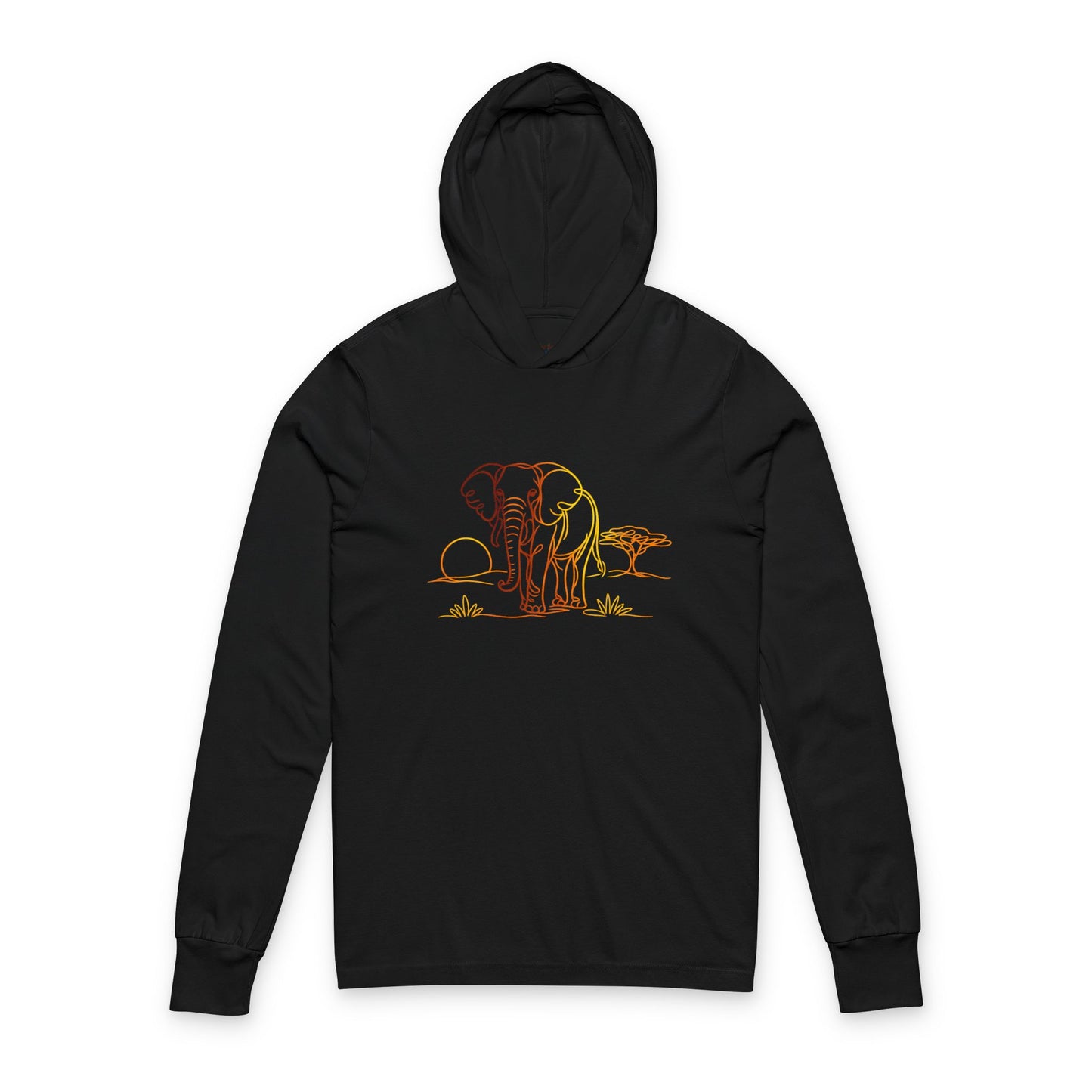 Continuous Line Art Elephant Hooded Long Sleeve Tee