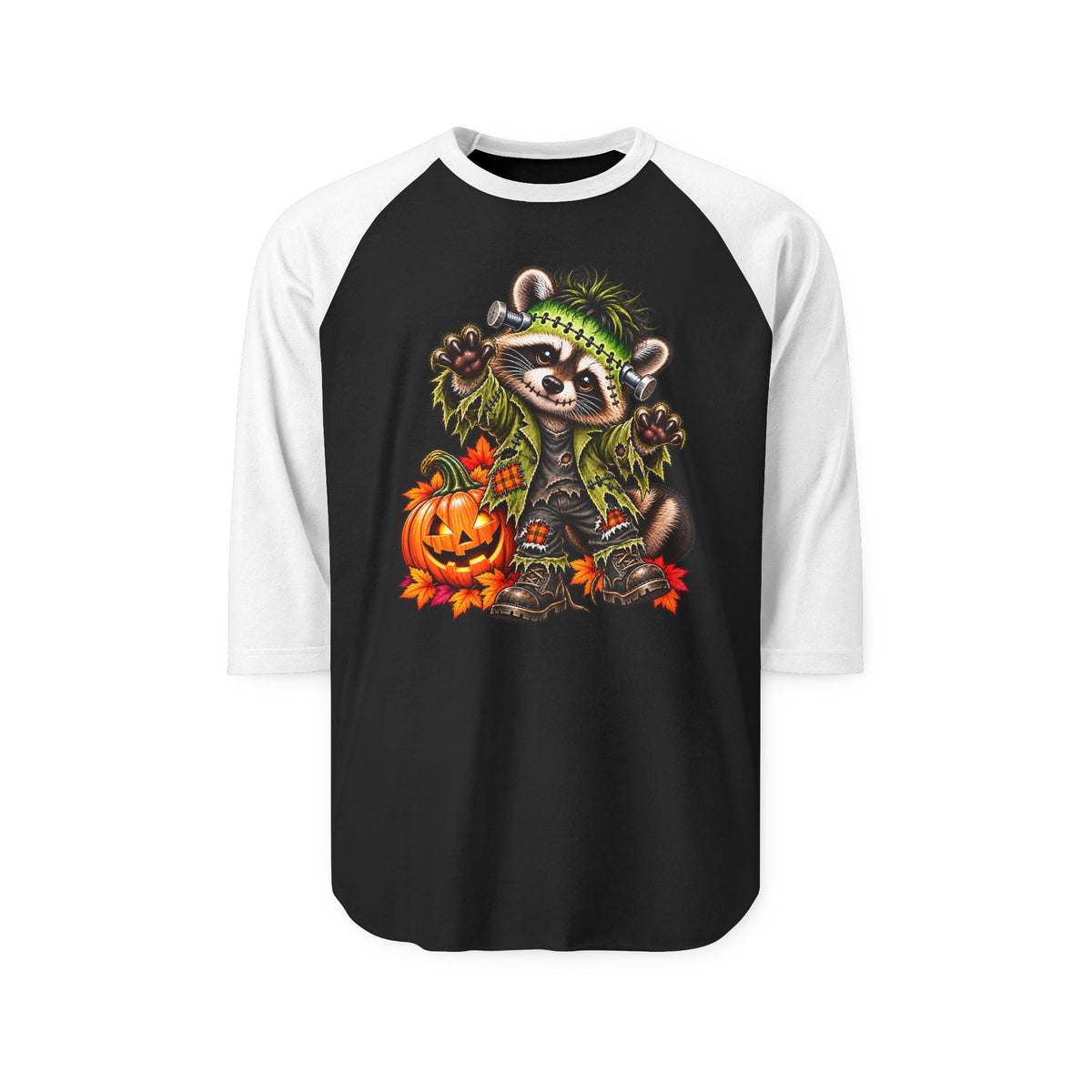 Halloween Frankenstein Raccoon Raglan Baseball Shirt