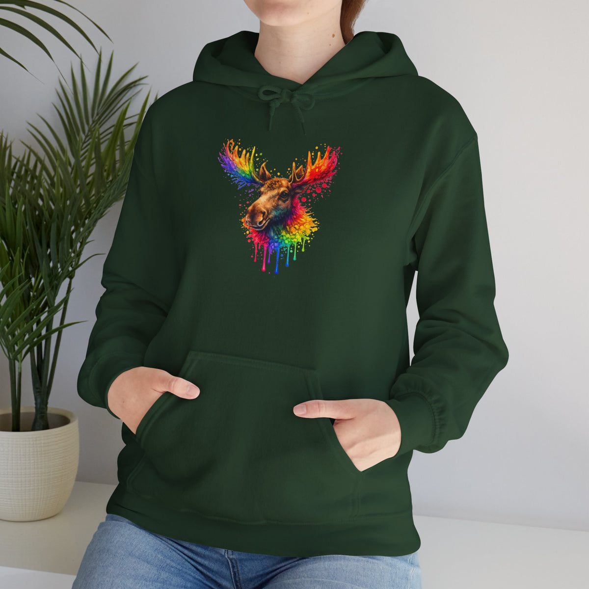 Watercolor Moose Hooded Sweatshirt