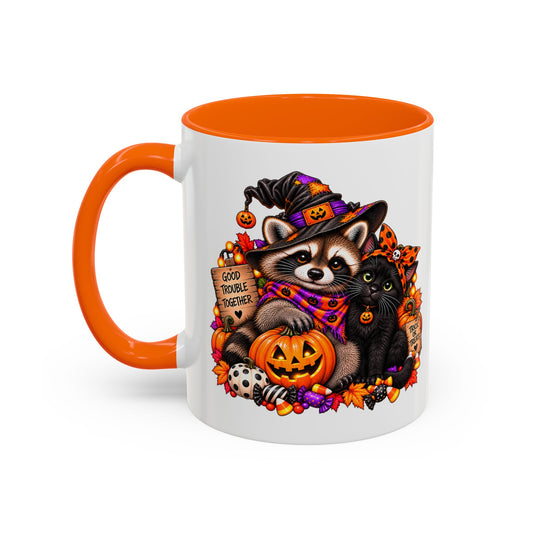 Halloween Raccoon and Black Cat Bestie Coffee Mug  (11/15oz)
