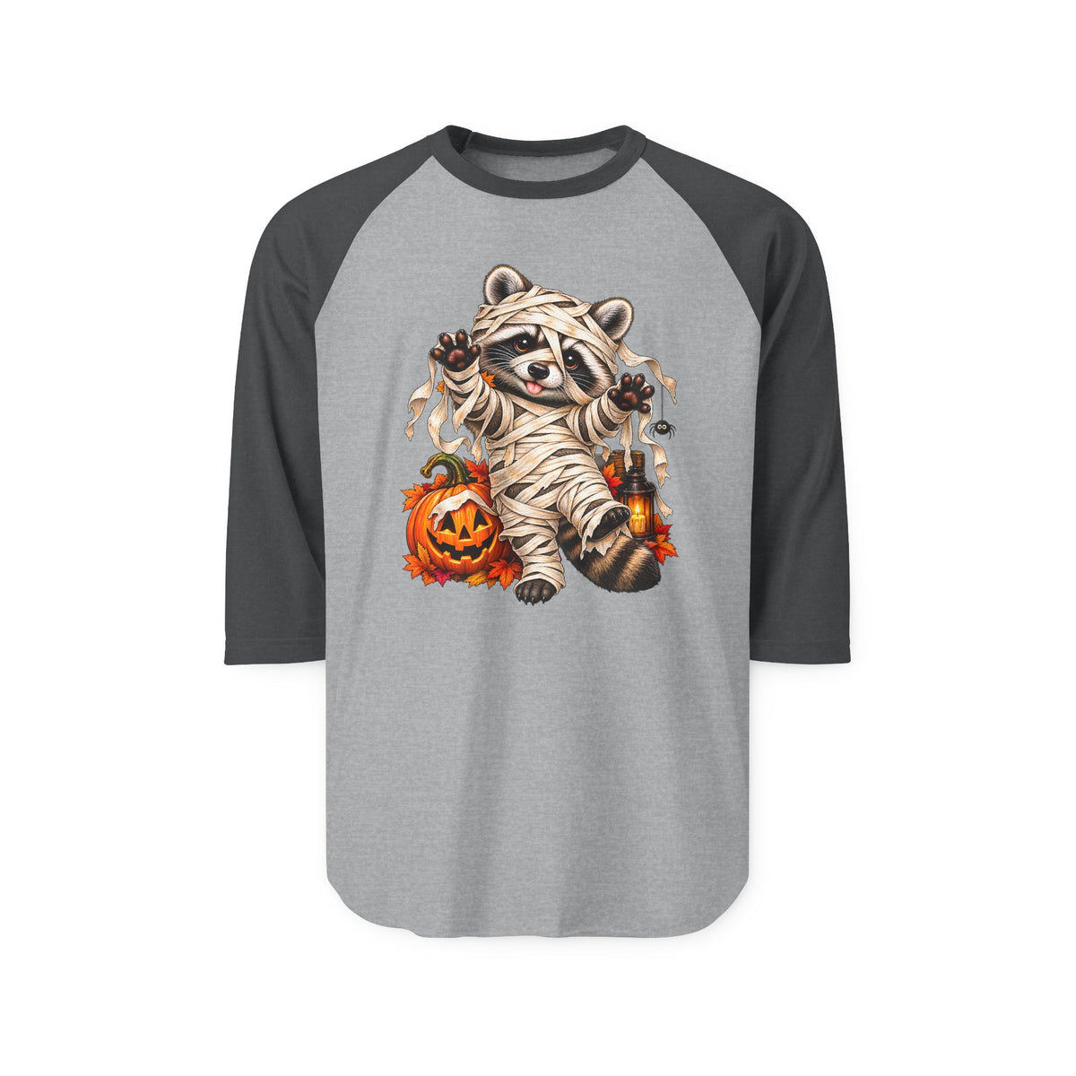Halloween Mummy Raccoon Raglan Baseball Shirt
