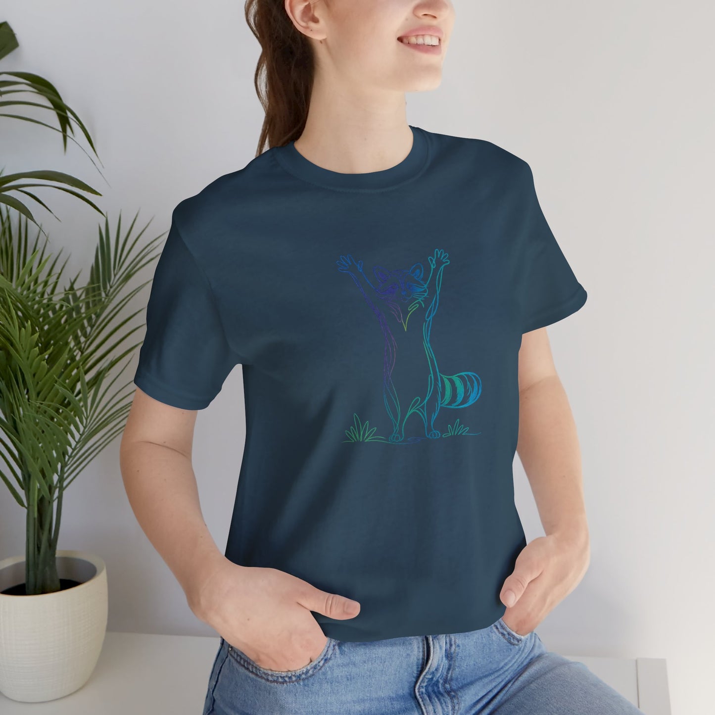 Raccoon Tee — Minimal Line Raccoon Scenic Graphic T-Shirt
