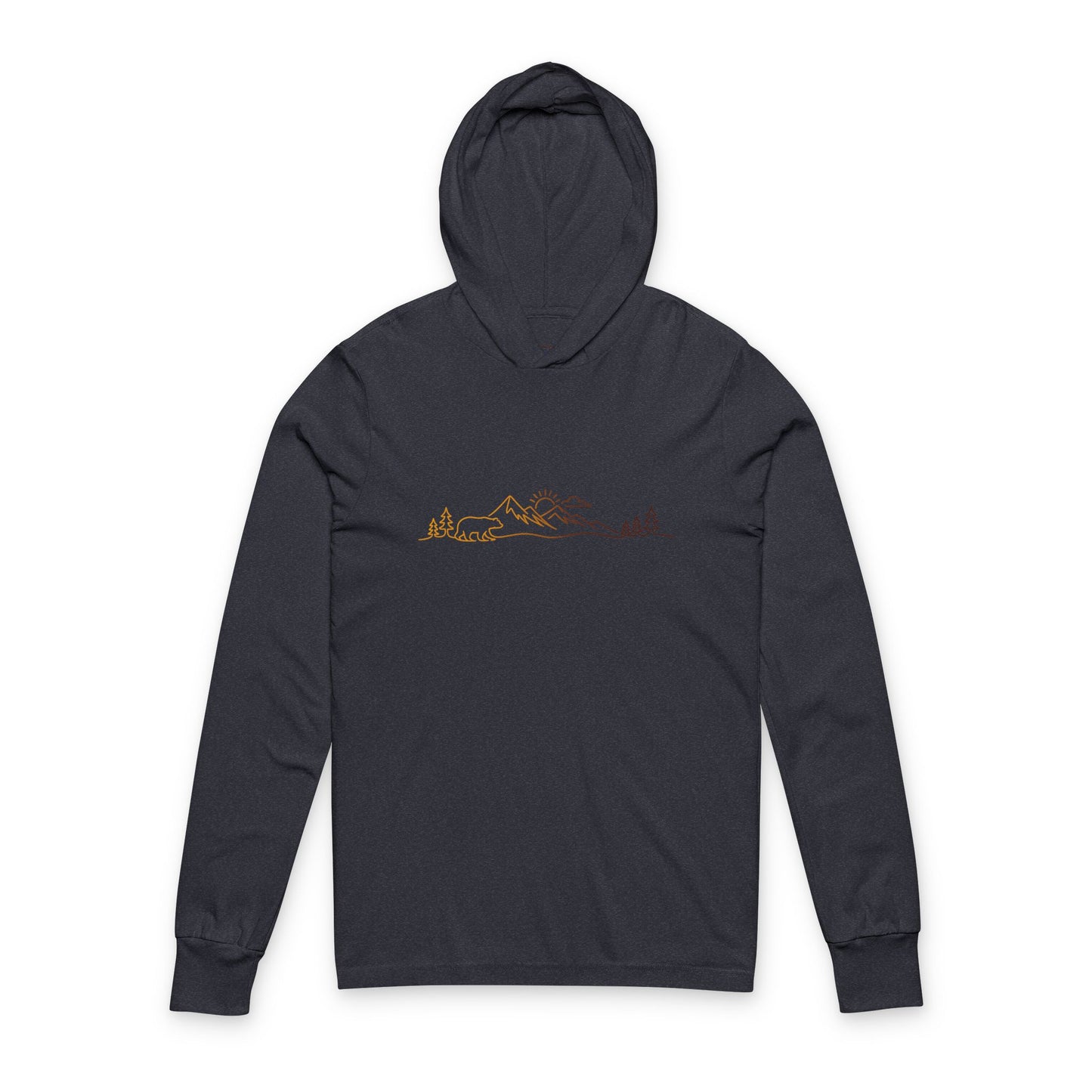 Continuous Line Art Bear Hooded Long Sleeve Tee