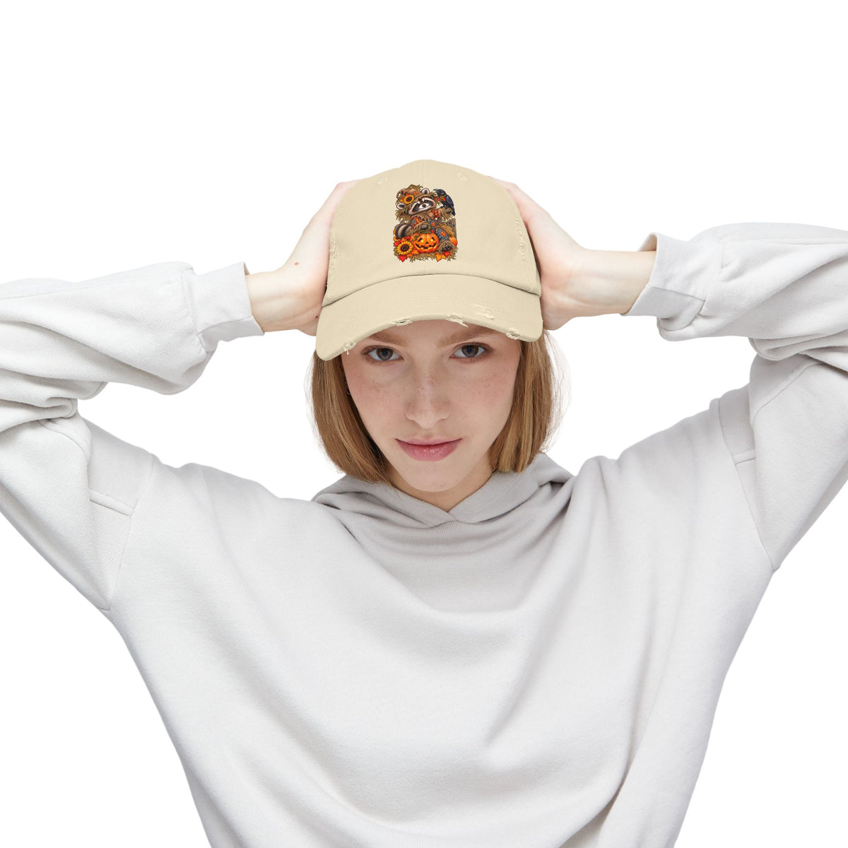 Scarecrow Raccoon Distressed Baseball Hat