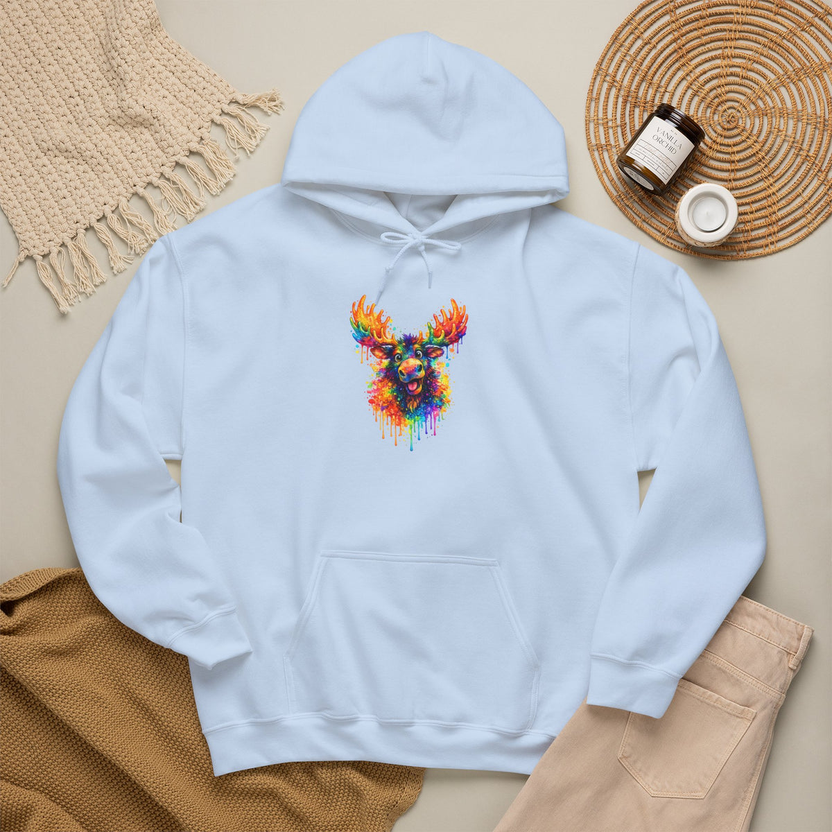 Watercolor Moose Hooded Sweatshirt