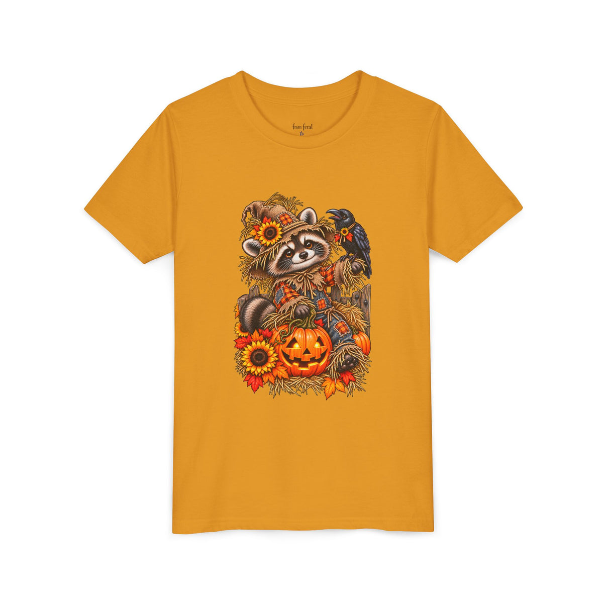 Fall Scarecrow Youth Tee — Raccoon Kids Tshirt