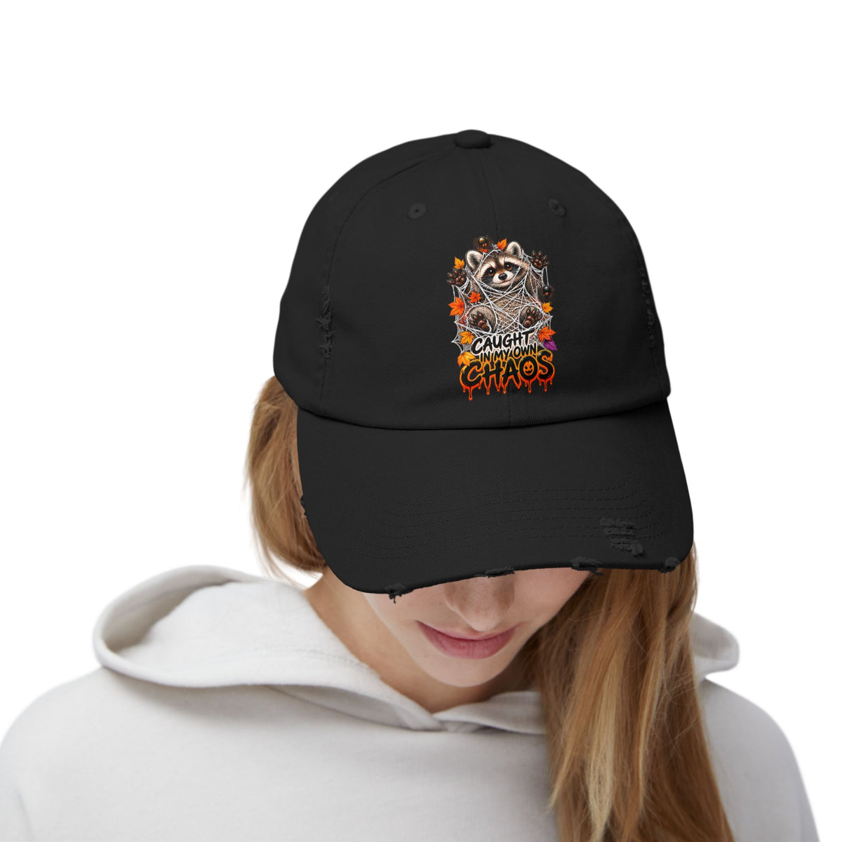 Caught Raccoon Distressed Baseball Hat