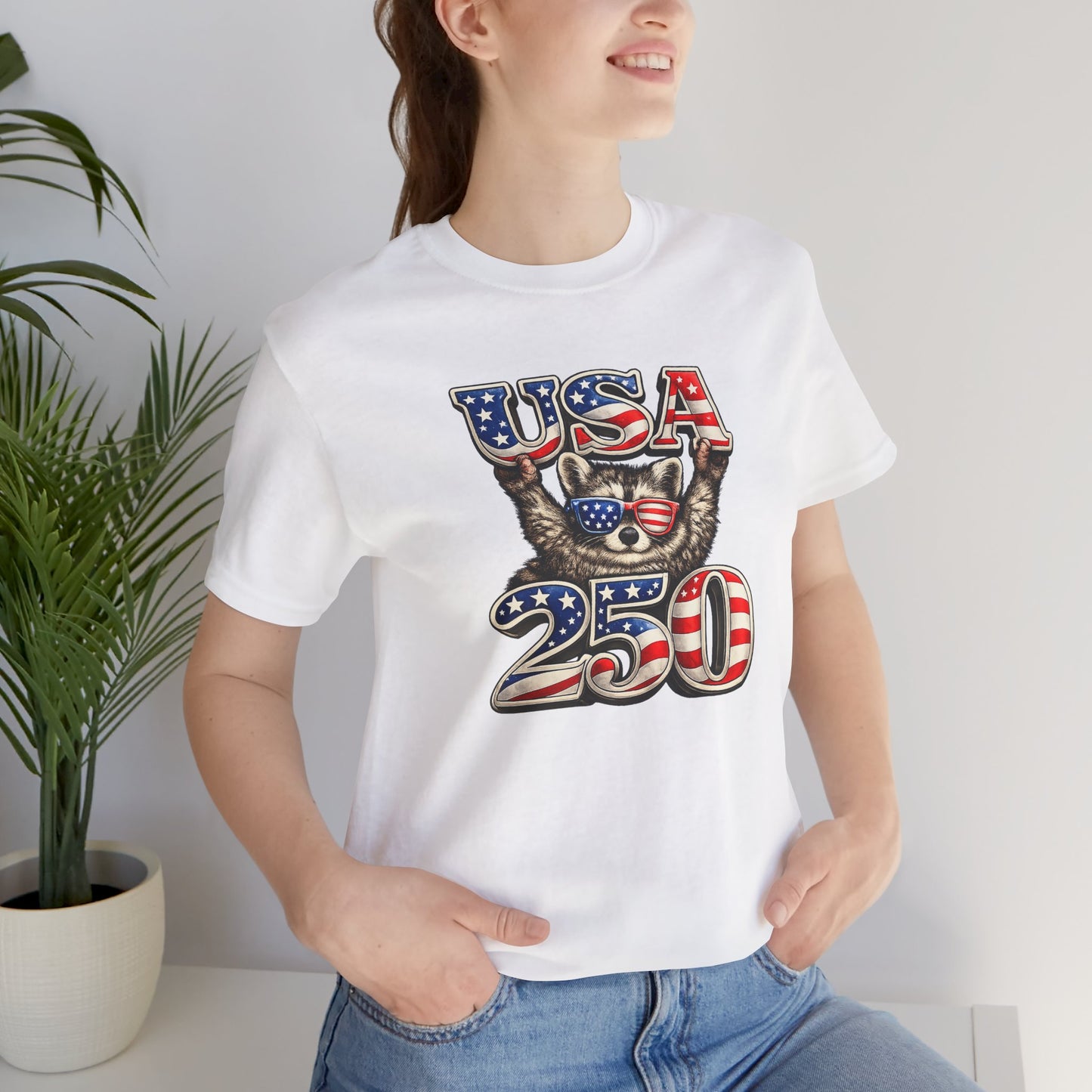 Patriot Raccoon 250th Anniversary T-Shirt — 4th of July Fireworks Flag Tee