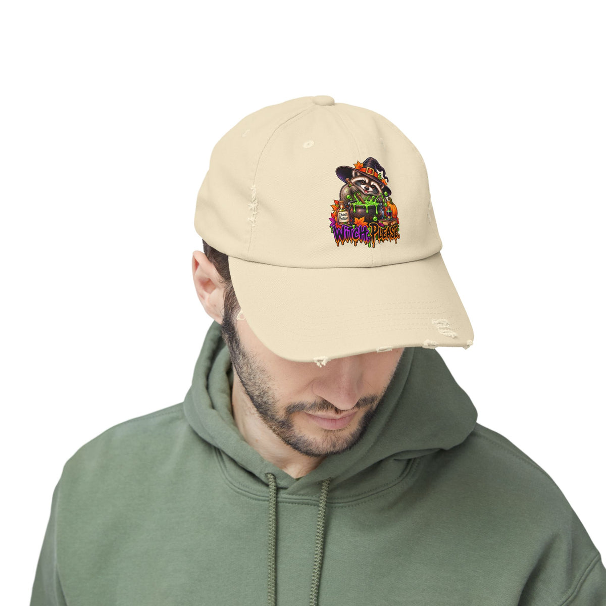Witch, Please. Raccoon Distressed Baseball Hat