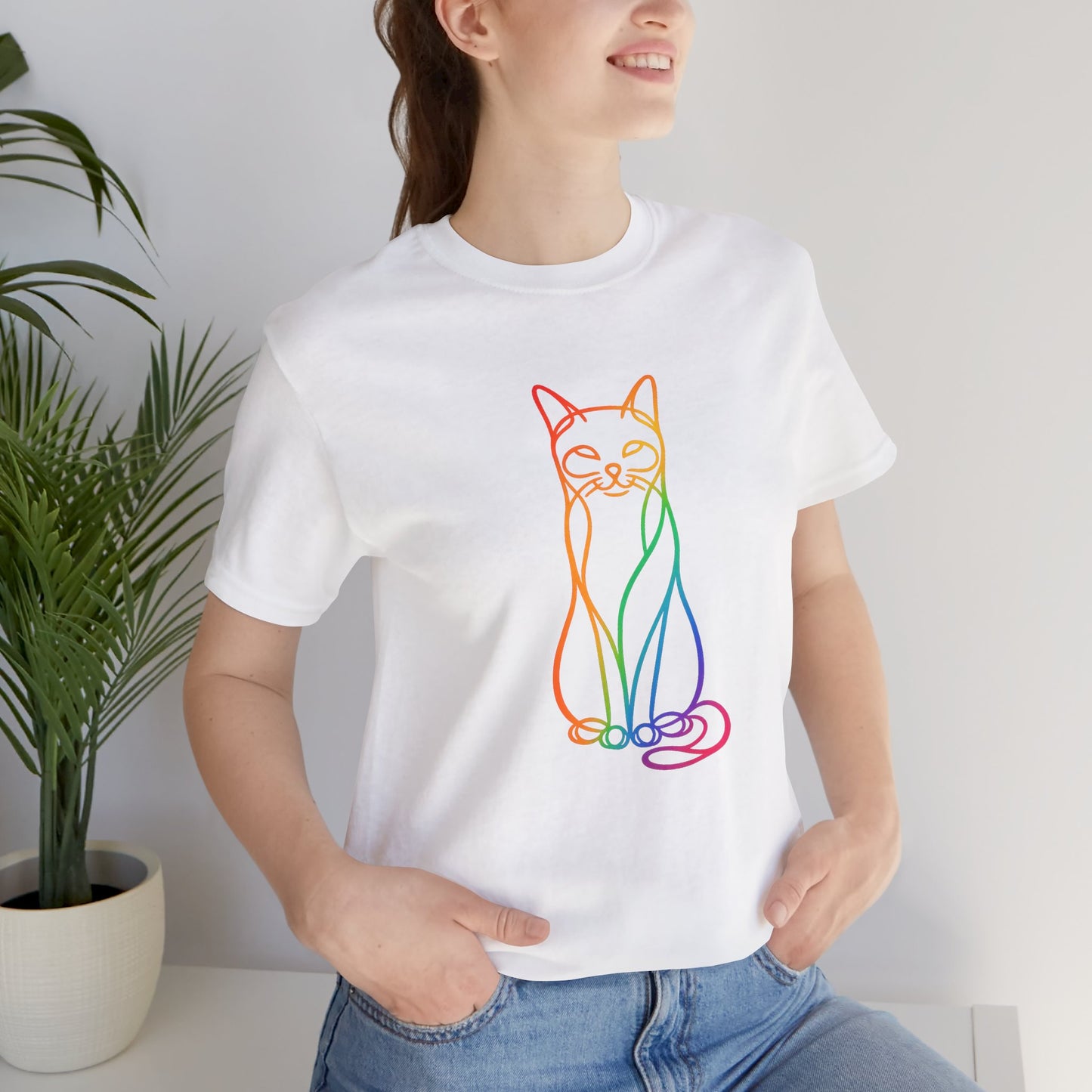 Colorful Line-Work Sitting Cat T-Shirt