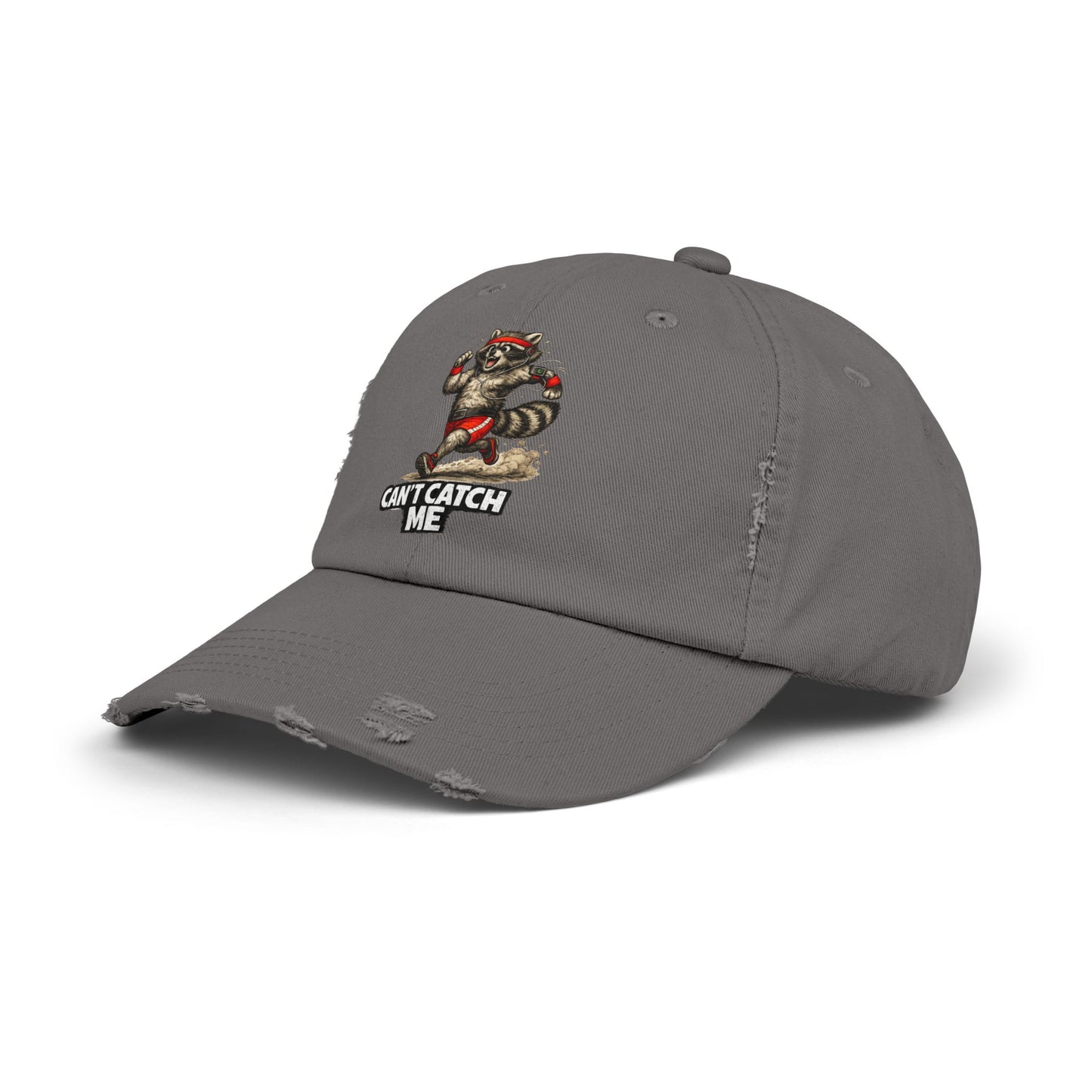 Can't Catch Me Distressed Cap — Raccoon Mom/Dad Funny Dad Hat