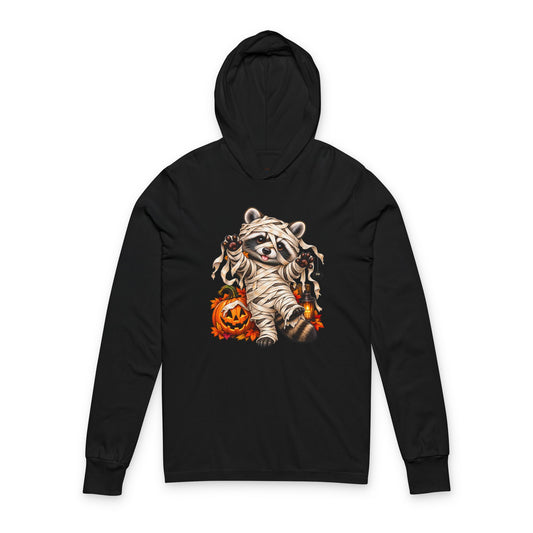 Halloween Mummy Raccoon Hooded Long Sleeve Tee