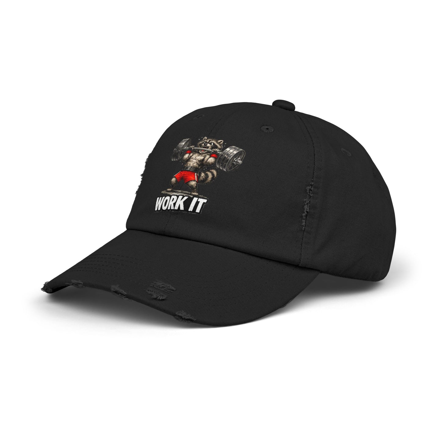 Work It Distressed Cap — Raccoon Mom/Dad Funny Dad Hat