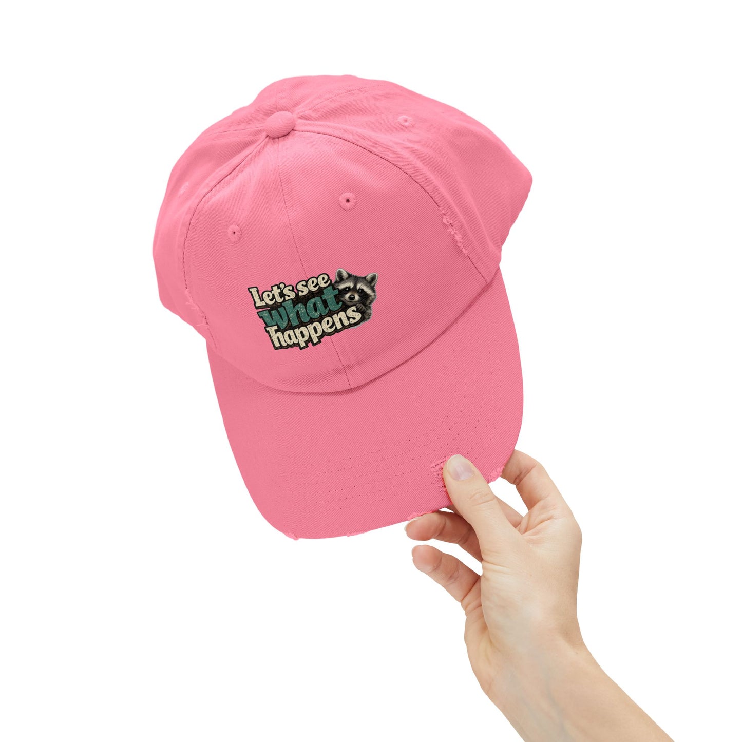 Peek & See Distressed Cap — Raccoon Mom/Dad Funny Dad Hat
