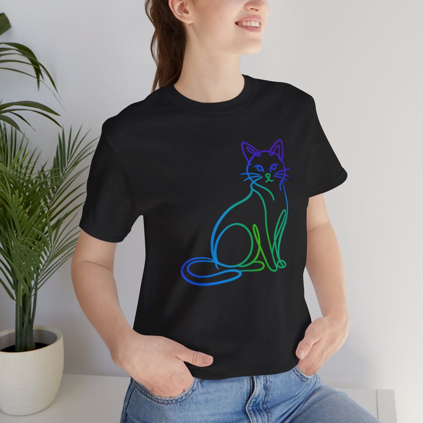 Colorful Line-Work Sitting Cat T-Shirt