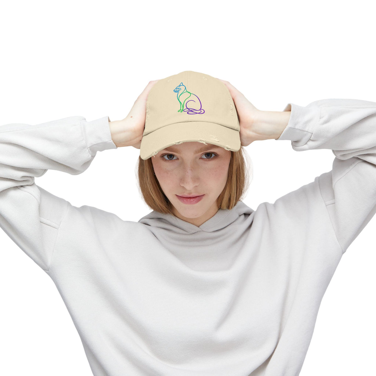 Northern Lights Cat Distressed Cap