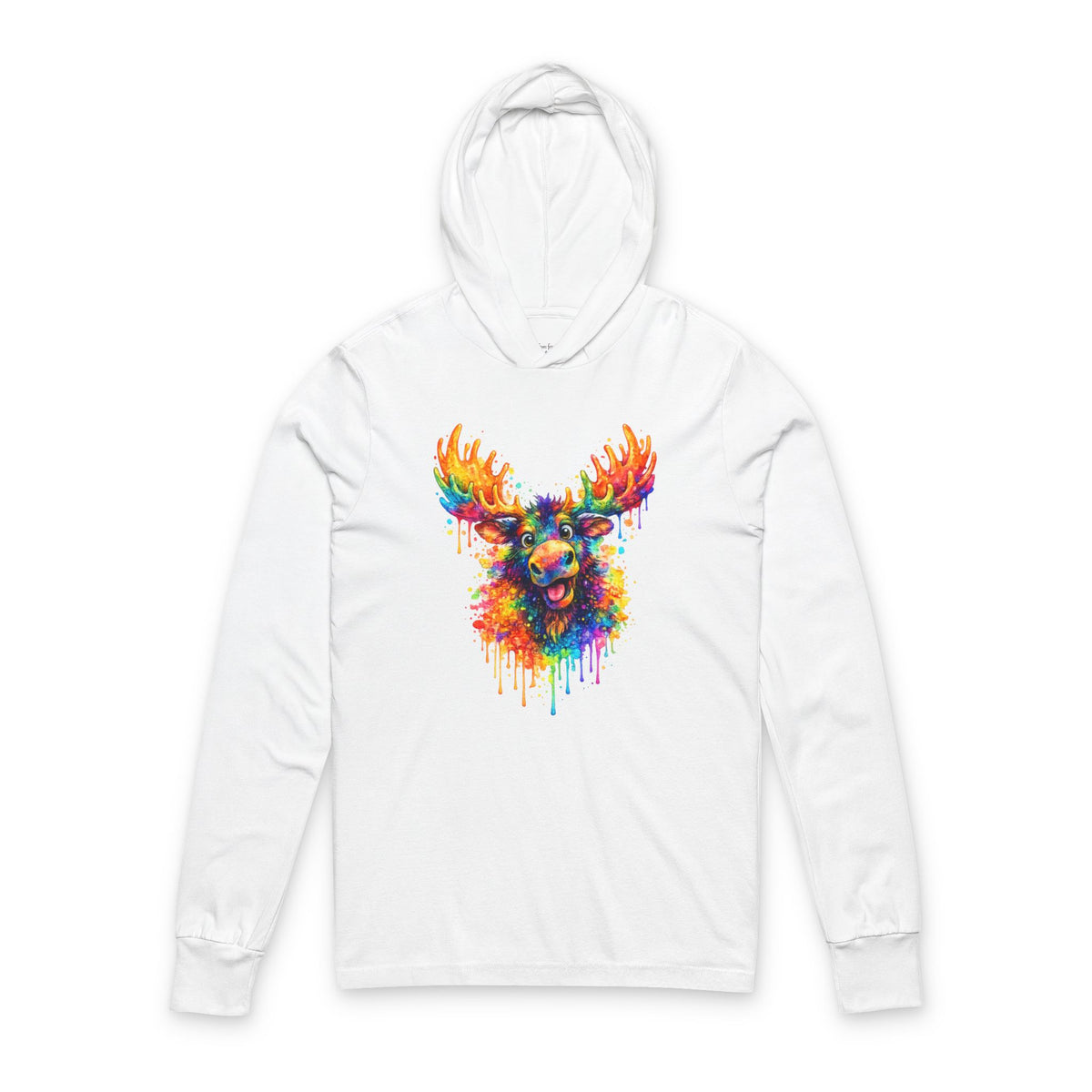 Watercolor Moose Hooded Long Sleeve Tee