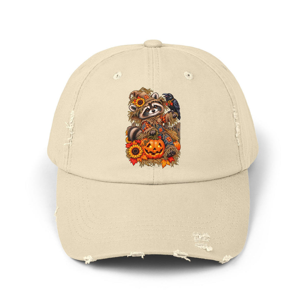 Scarecrow Raccoon Distressed Baseball Hat