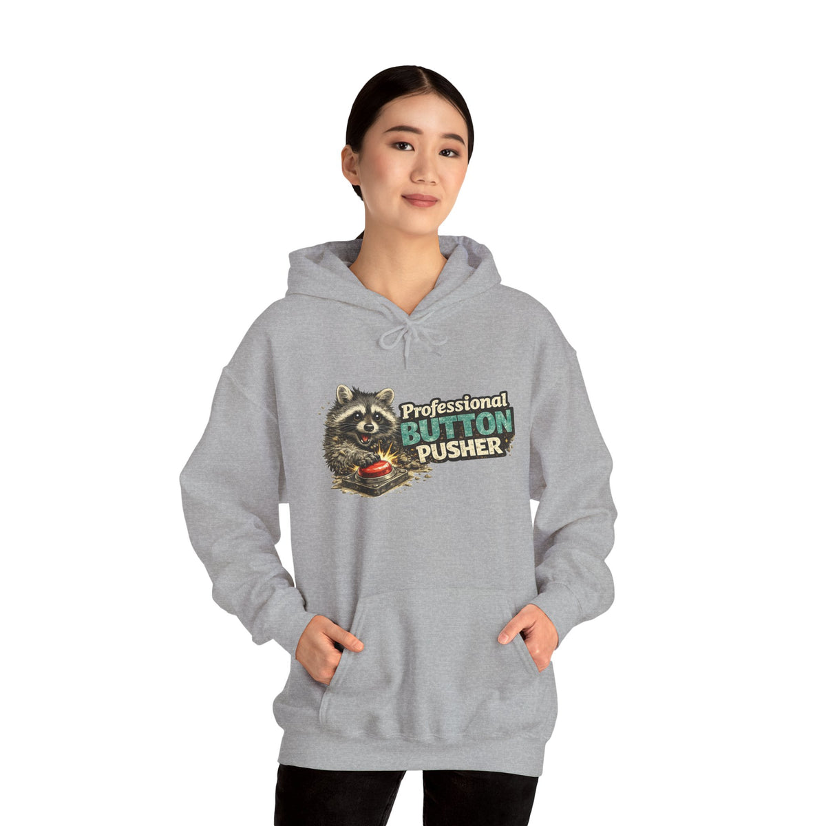 Raccoon "Button Pusher" Hooded Sweatshirt
