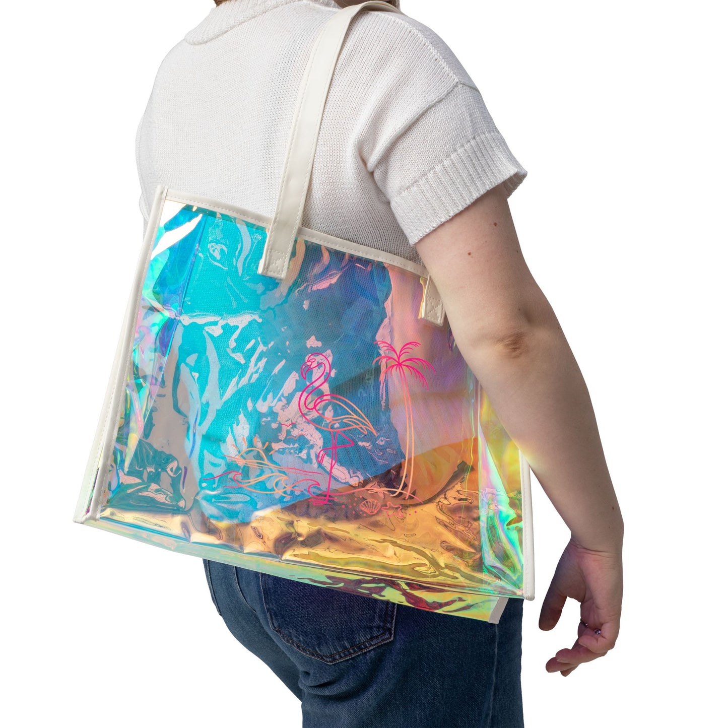 Holographic Flamingo Beach Tote