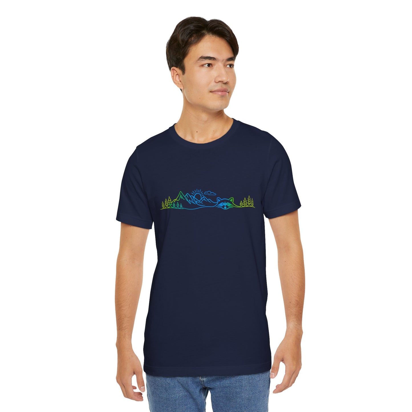 Raccoon Tee — Minimal Line Raccoon Scenic Graphic T-Shirt