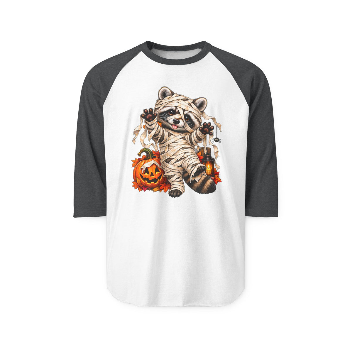 Halloween Mummy Raccoon Raglan Baseball Shirt