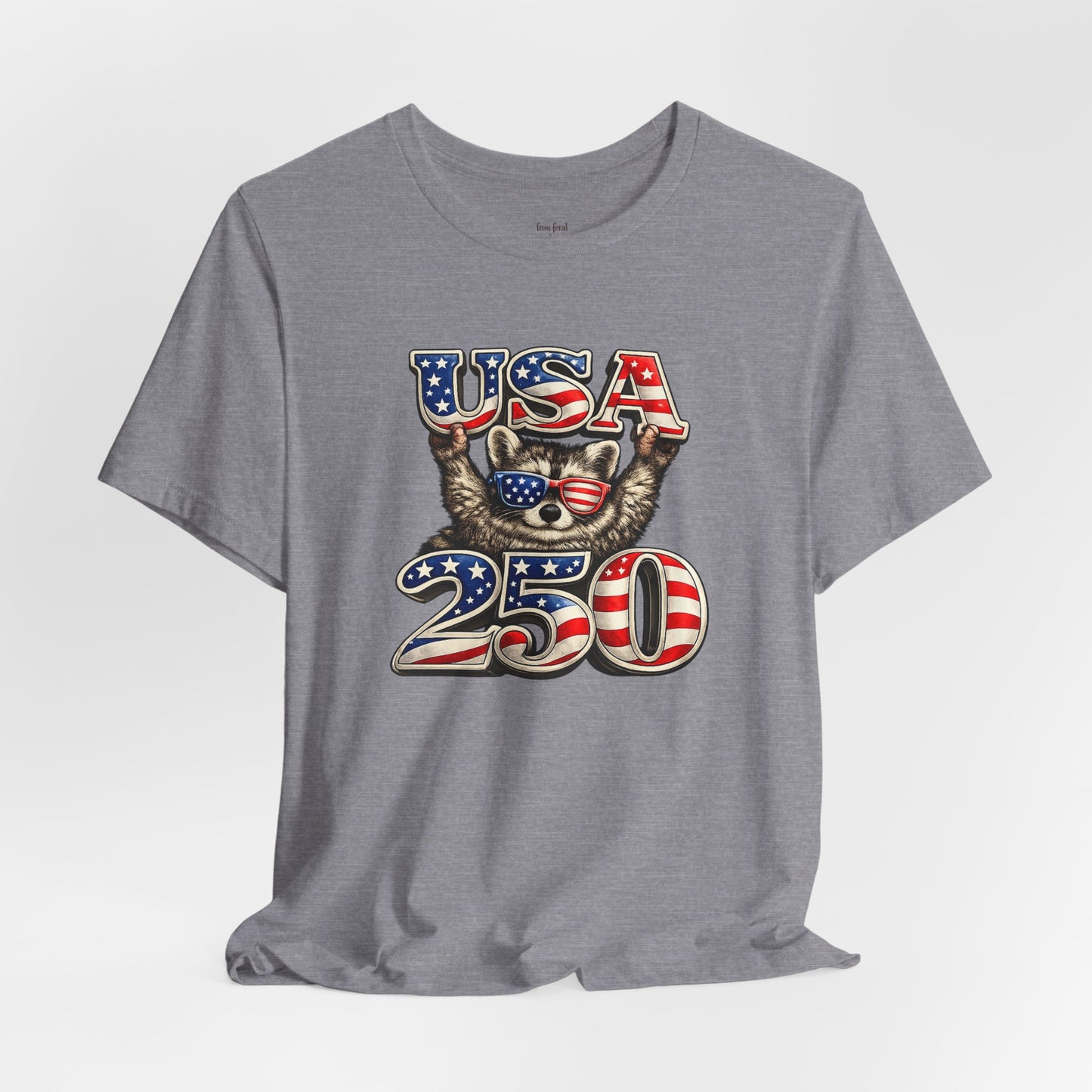 Patriot Raccoon 250th Anniversary T-Shirt — 4th of July Fireworks Flag Tee