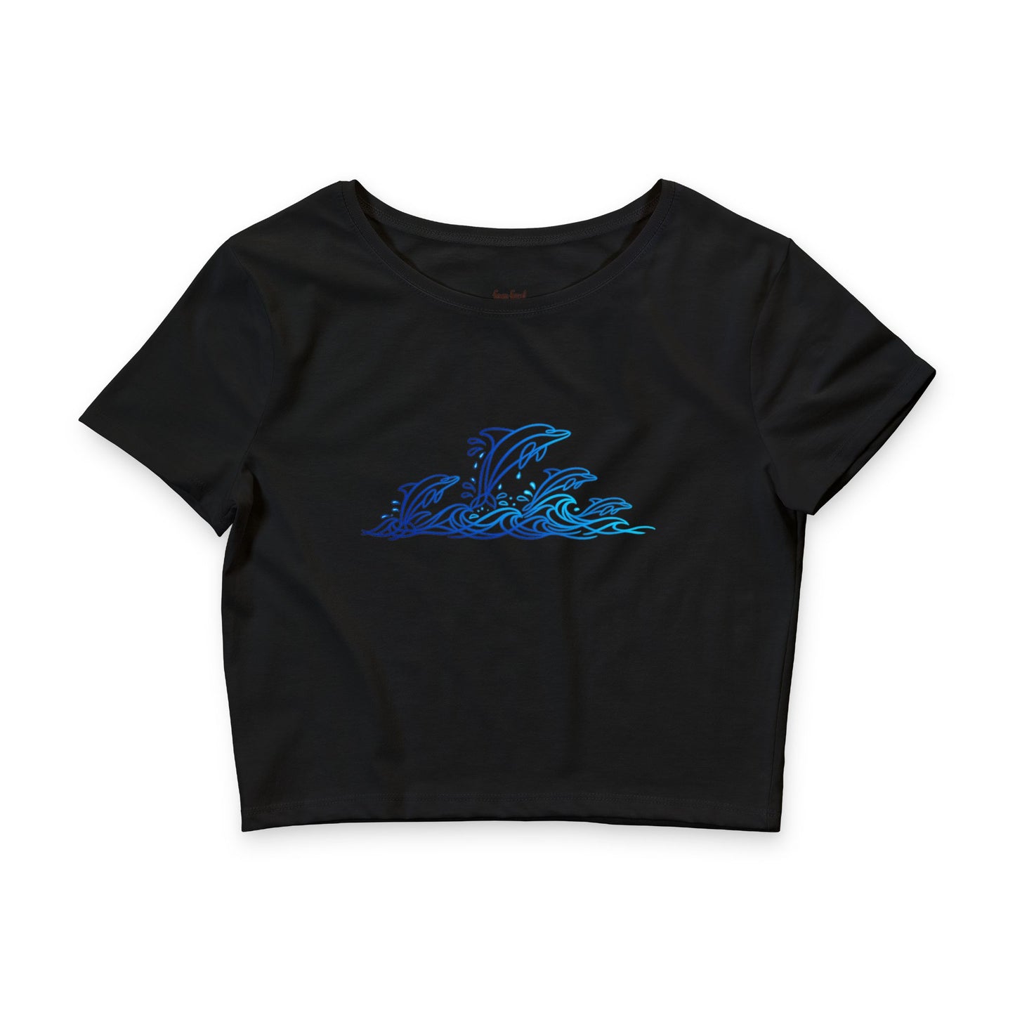 Dolphin Wave Crop Tee — Women's Ocean Breeze Graphic Crop Top