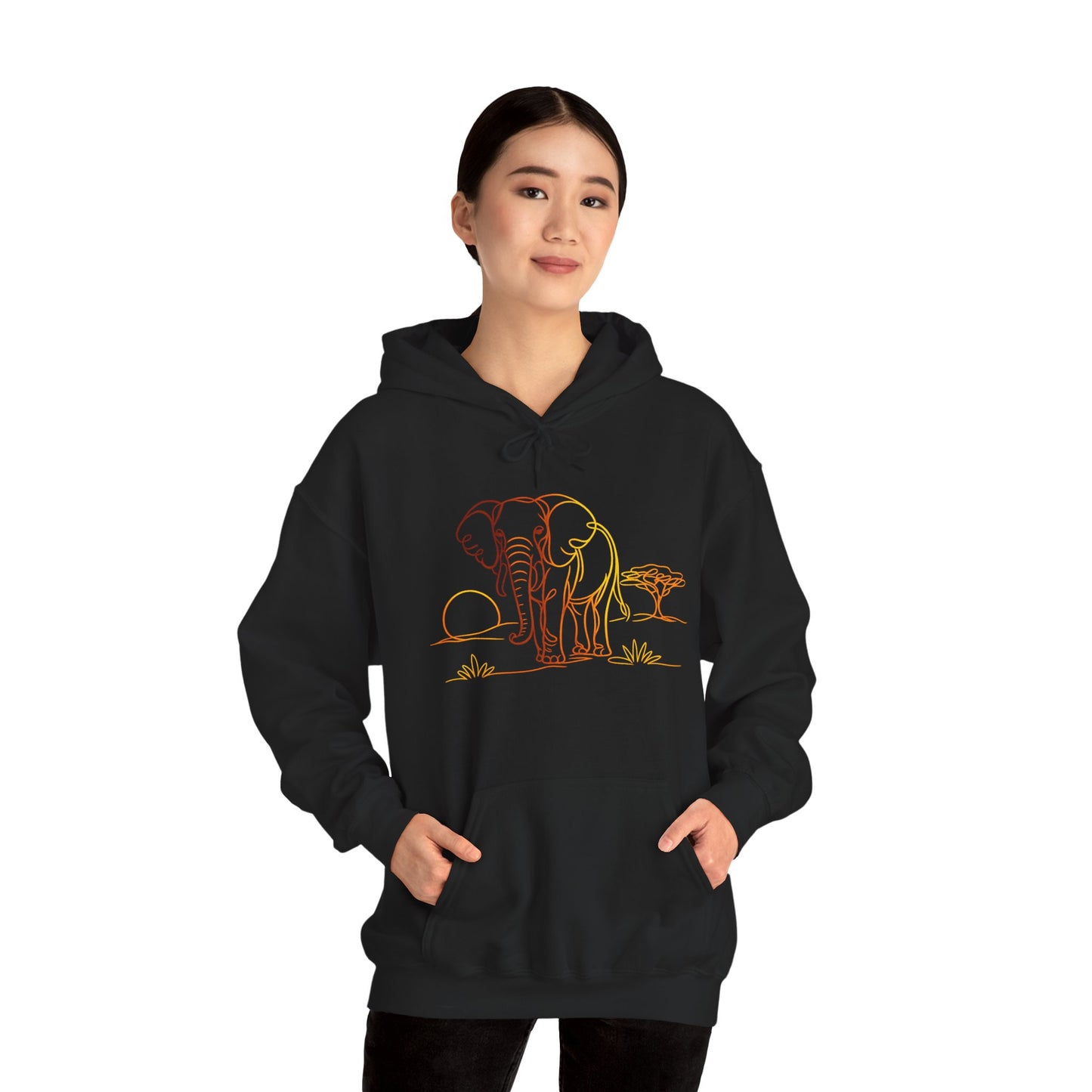 Elephant Sunset Hoodie — Minimal Safari Graphic Hooded Sweatshirt