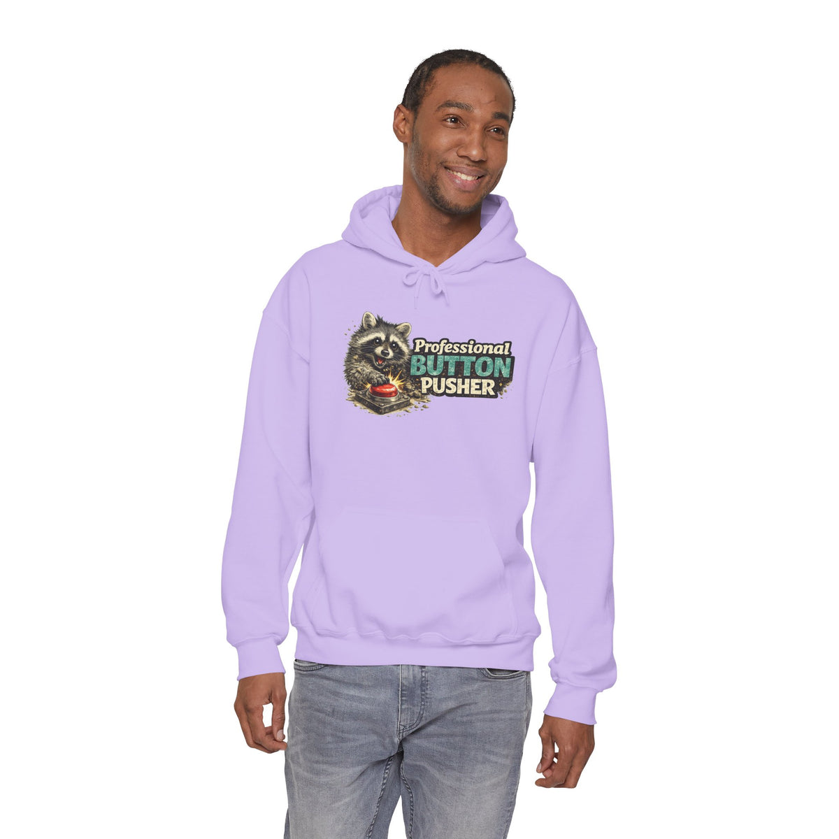 Raccoon "Button Pusher" Hooded Sweatshirt