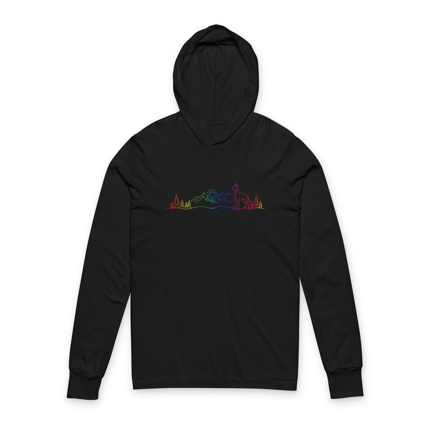 Great Dane Line Art Rainbow Hooded Long Sleeve Tee