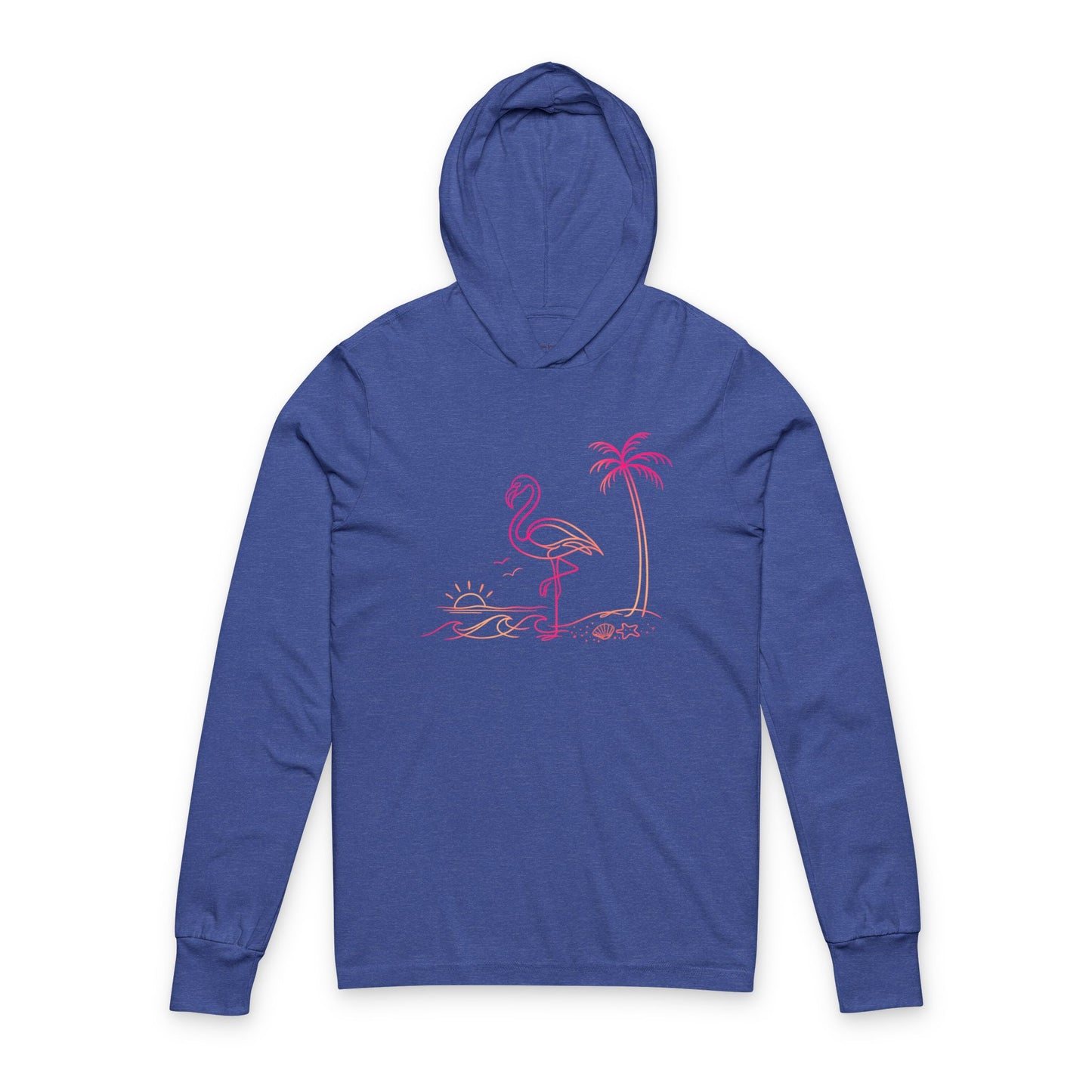 Continuous Line Art Flamingo Hooded Long Sleeve Tee