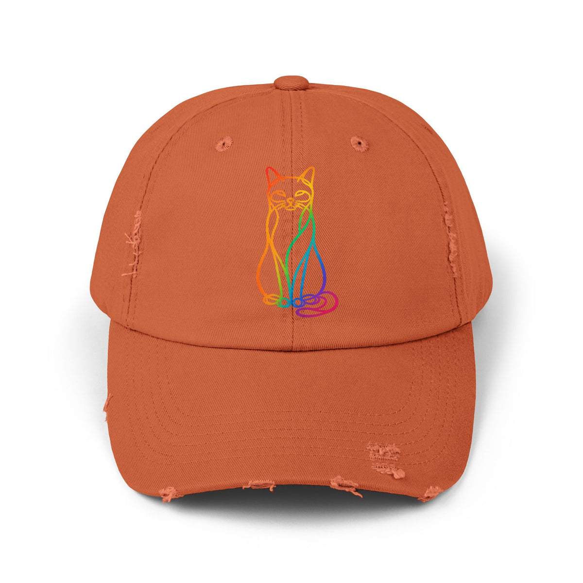 Rainbow Cat Distressed Cap