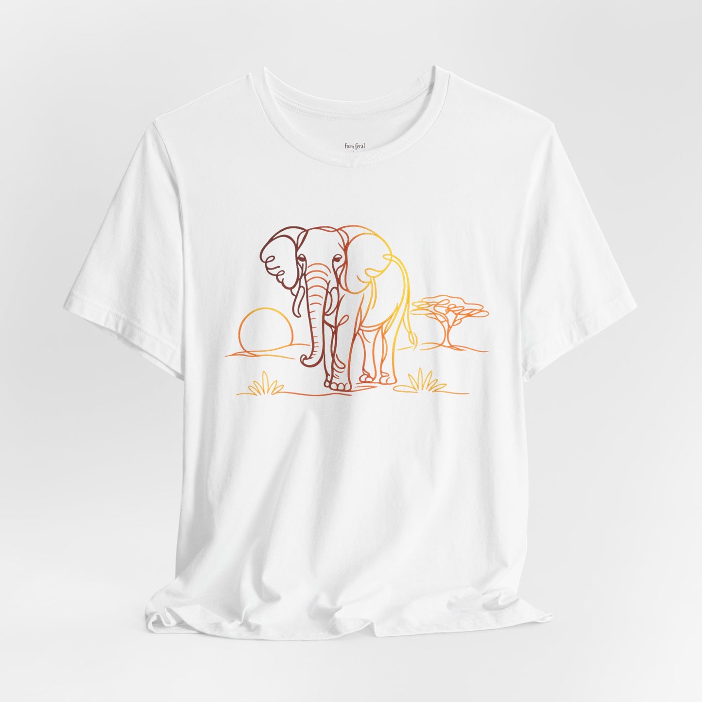 Elephant Sunset Tee — Minimal Line Art Safari T-Shirt