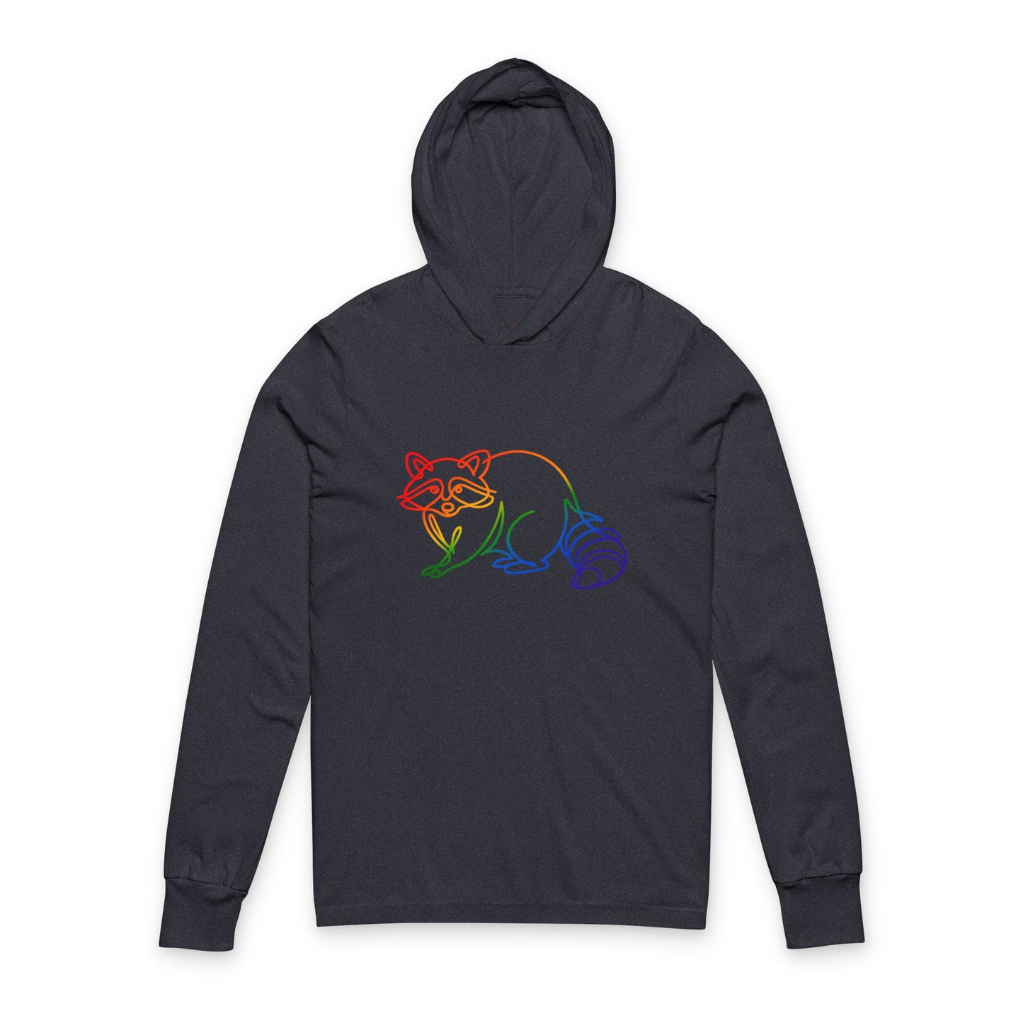 Continuous Line Art | Rainbow Raccoon Hooded Long Sleeve Tee