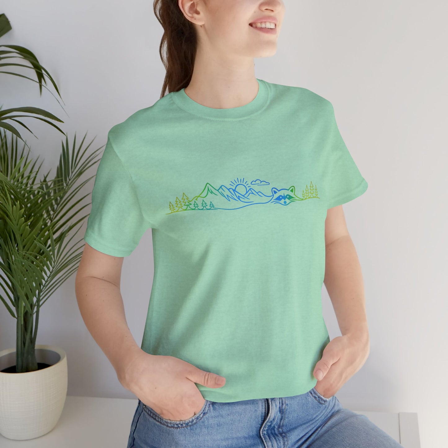 Raccoon Tee — Minimal Line Raccoon Scenic Graphic T-Shirt