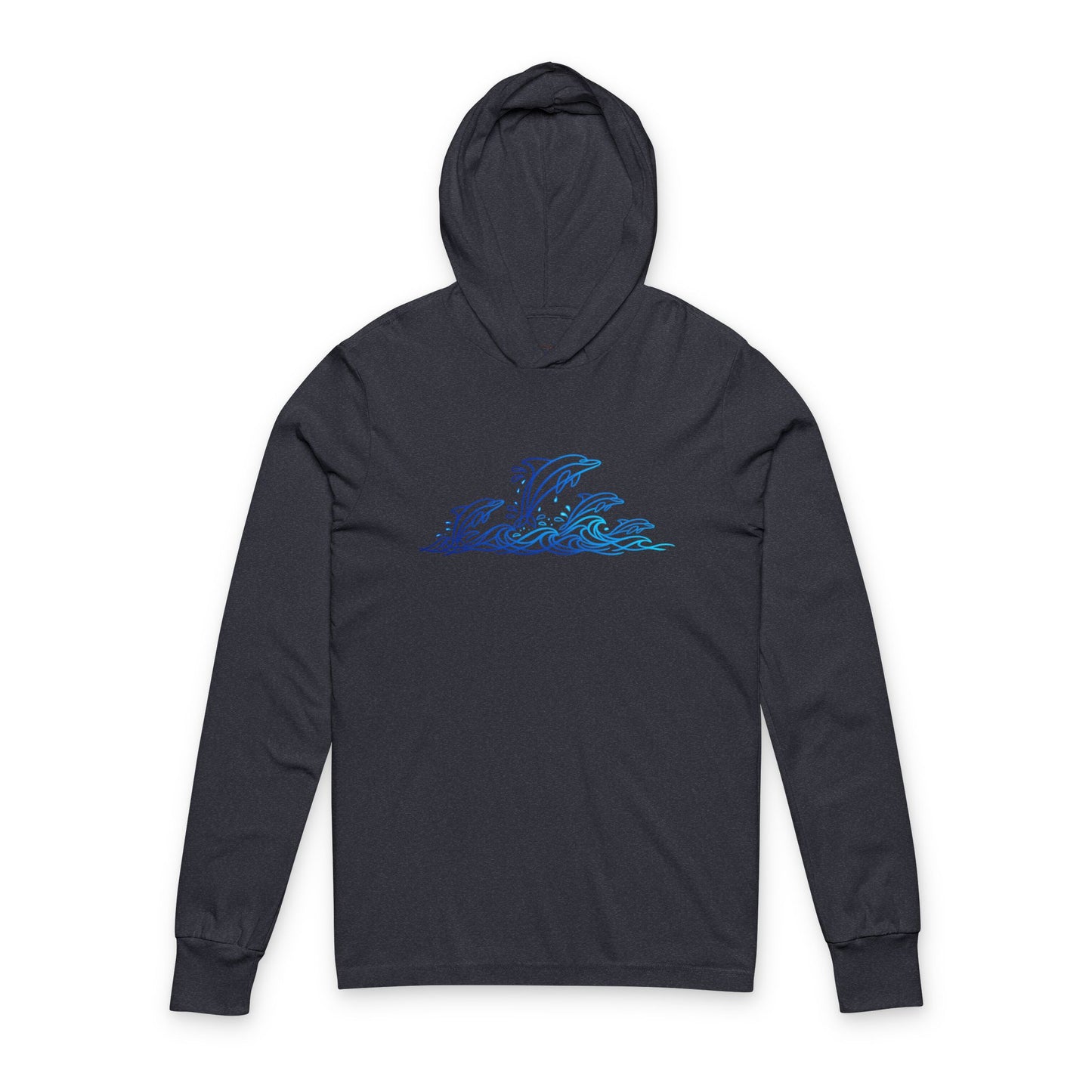 Continuous Line Art Dolphin Pod Hooded Long Sleeve Tee