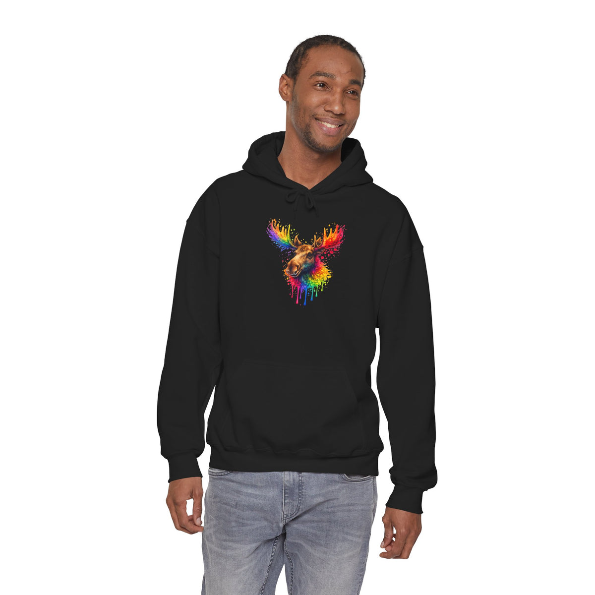Watercolor Moose Hooded Sweatshirt