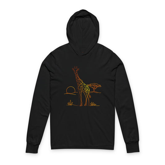 Continuous Line Art Giraffe Hooded Long Sleeve Tee